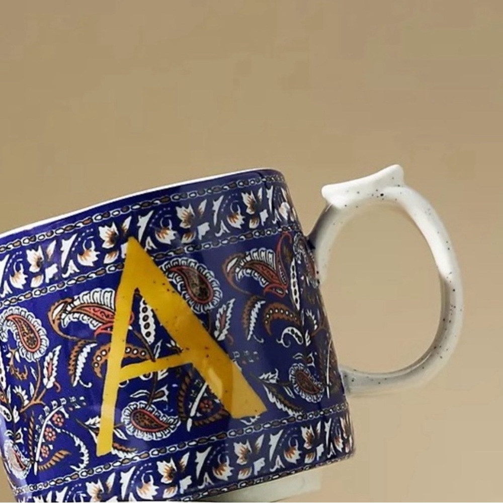 Anthropologie Blockprinted Monogram Mug- Letter “A”